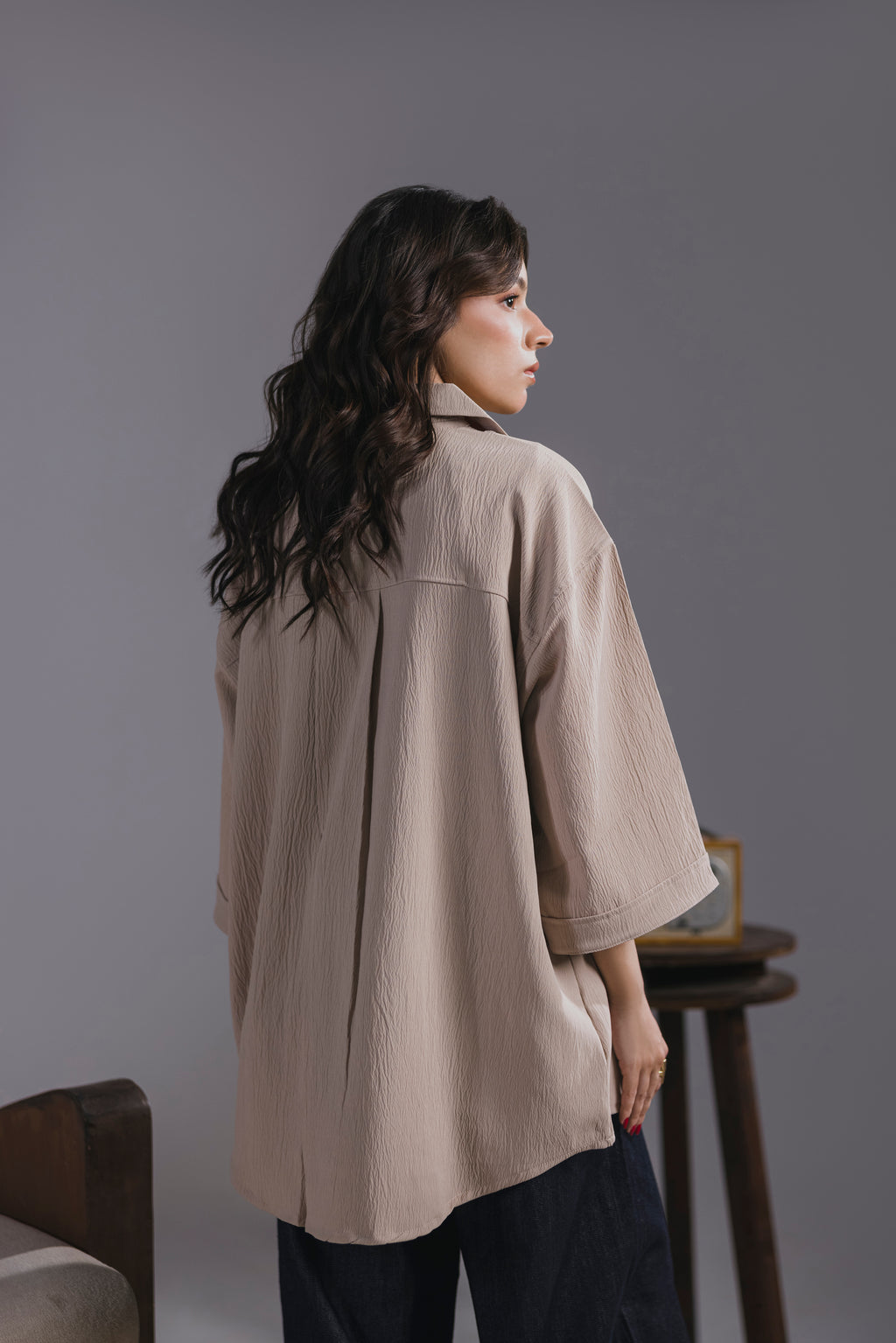 Almond Oversized Button Down