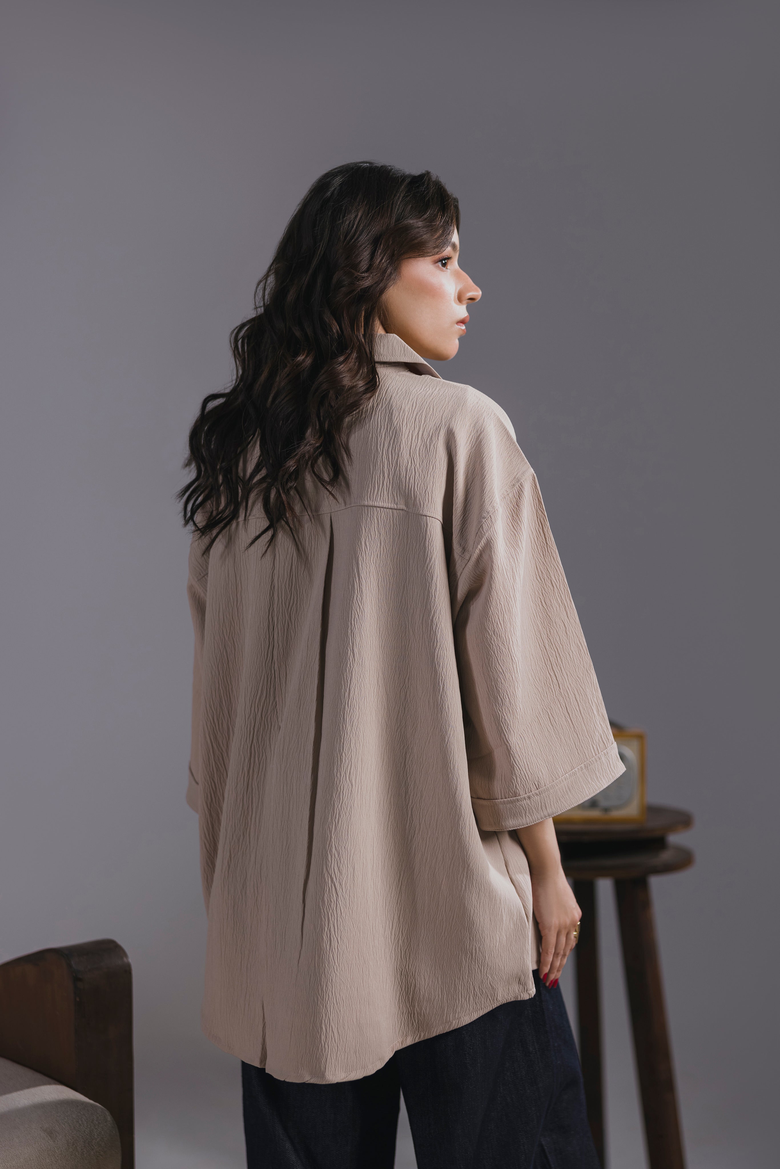 Almond Oversized Button Down