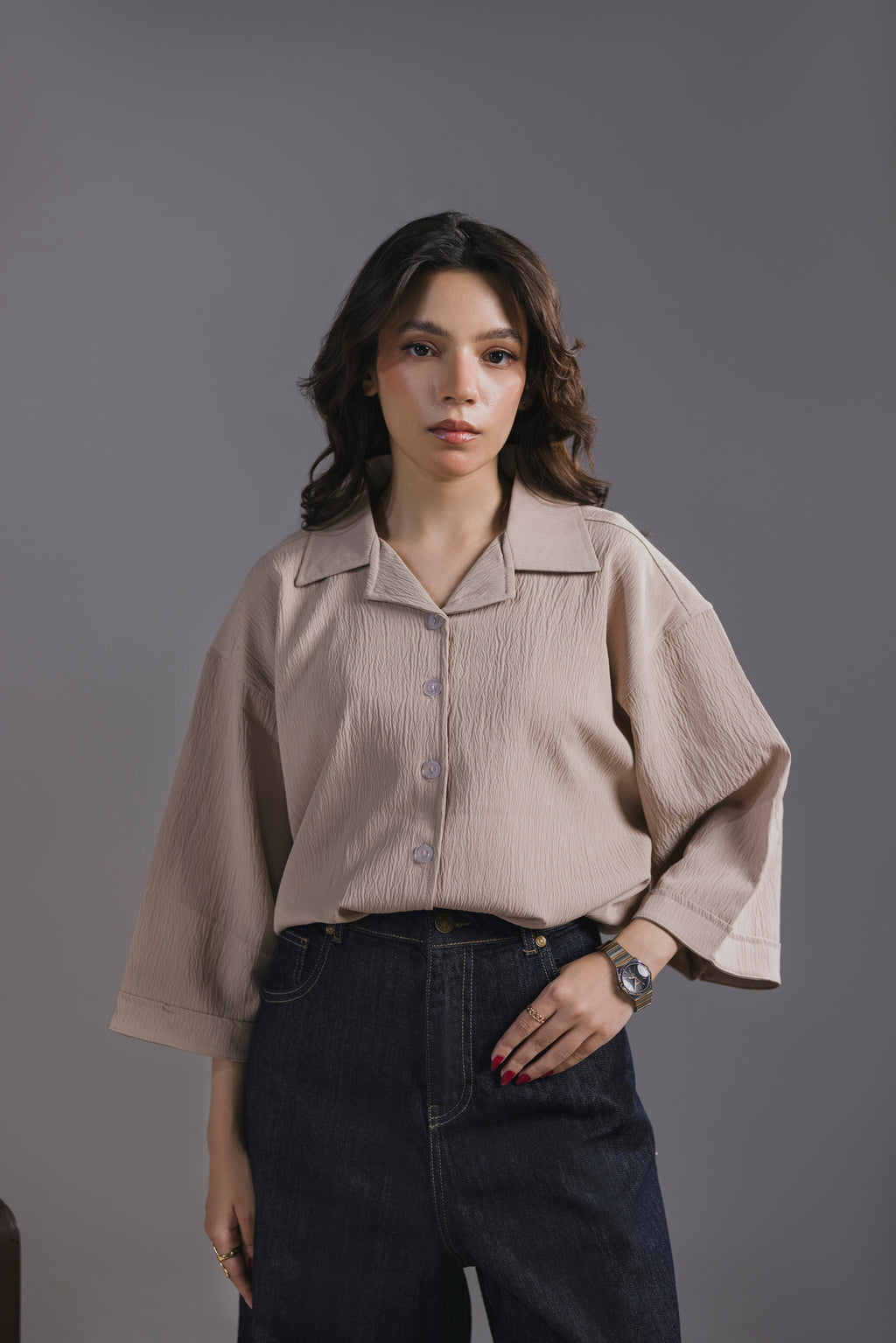Almond Oversized Button Down