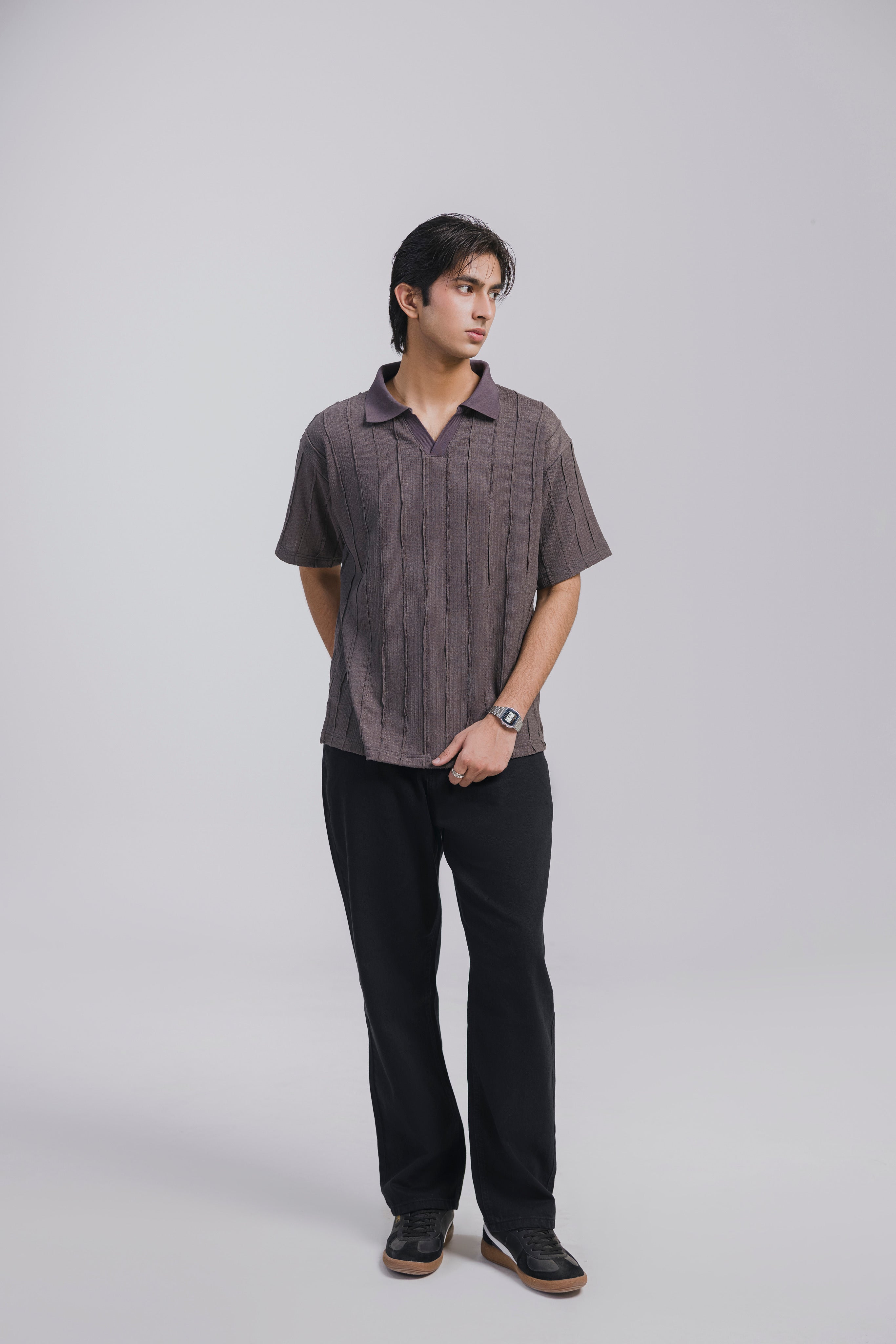 Grey Texture Polo Men