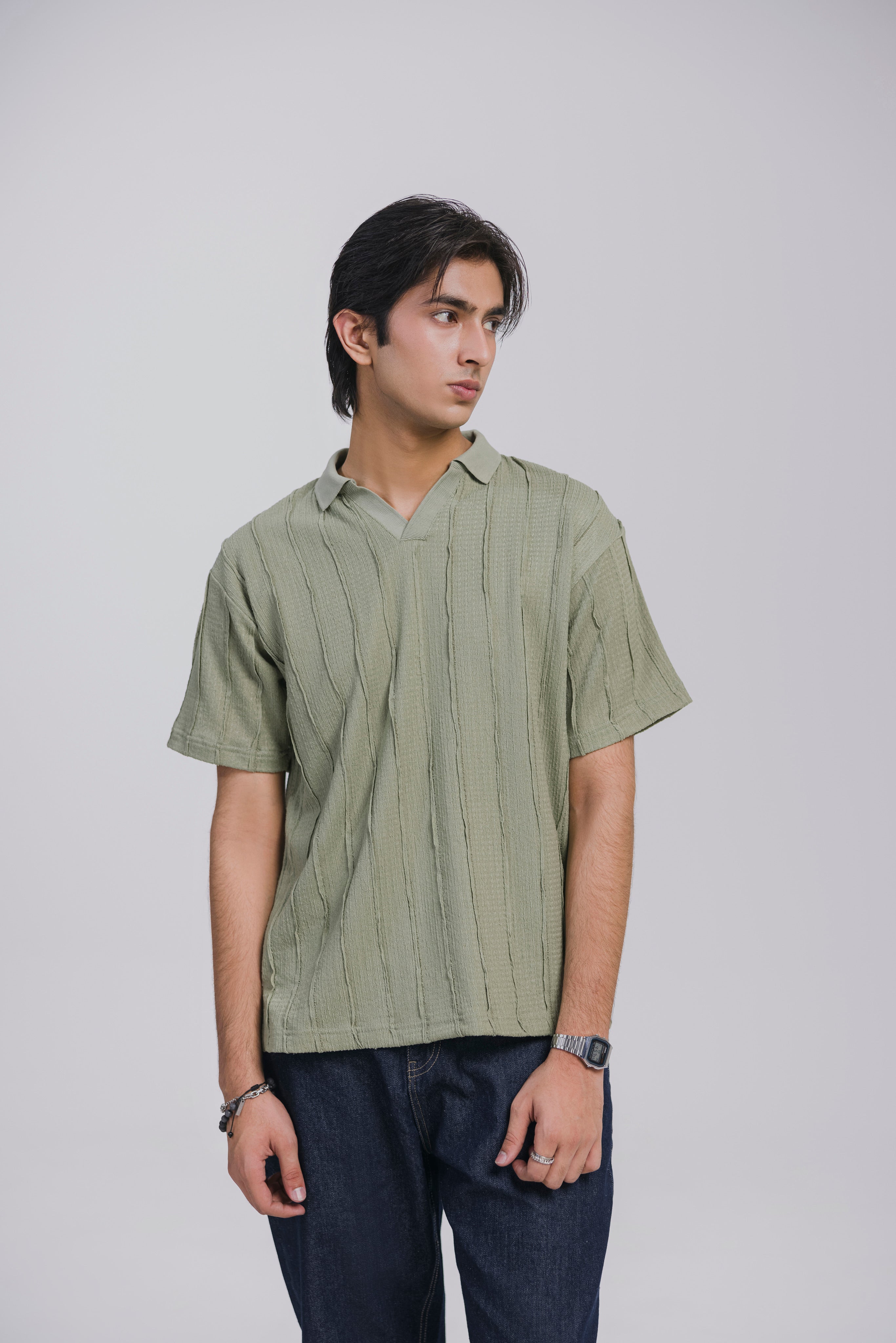Sage Green Texture Polo Men