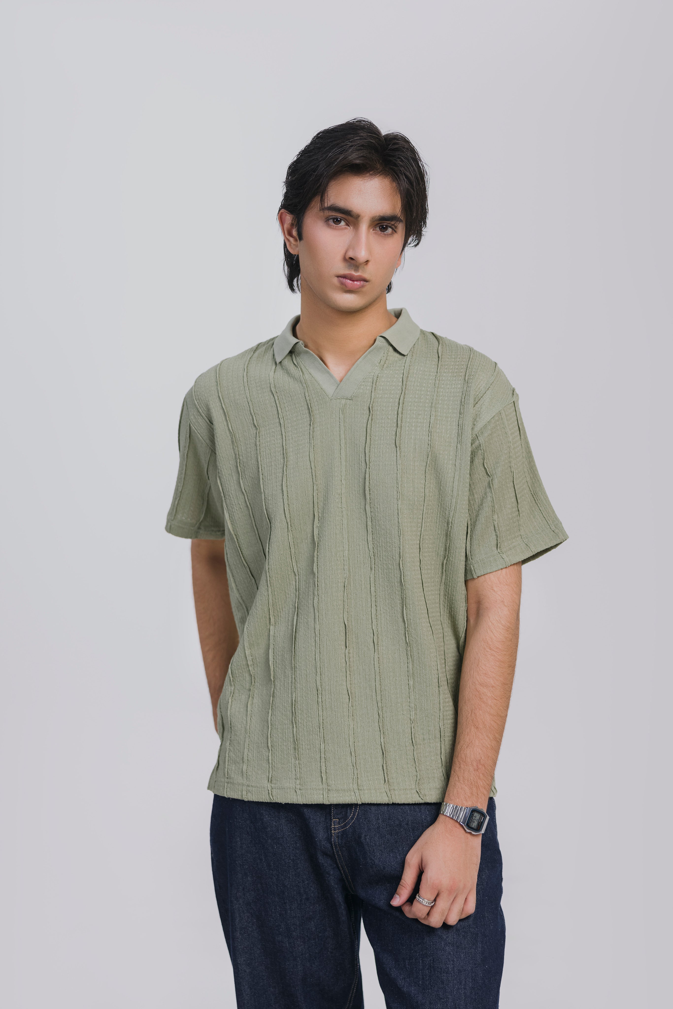 Sage Green Texture Polo Men