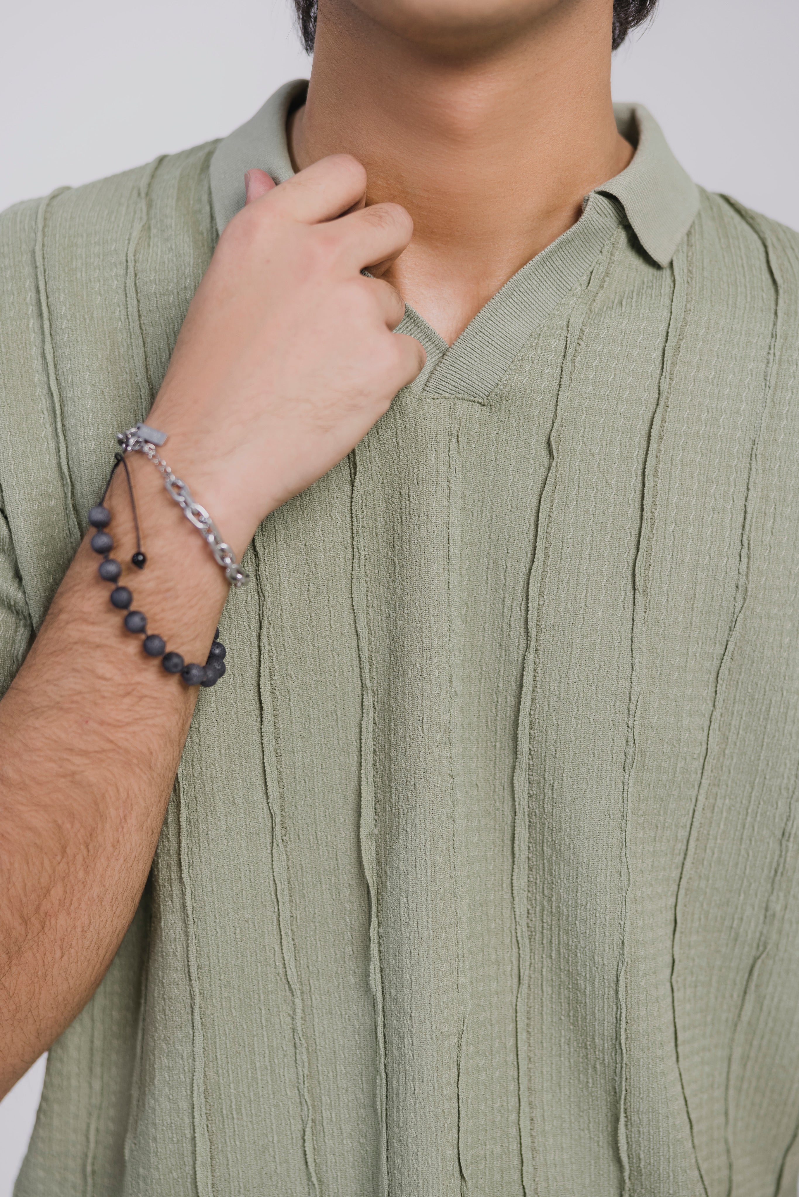 Sage Green Texture Polo Men