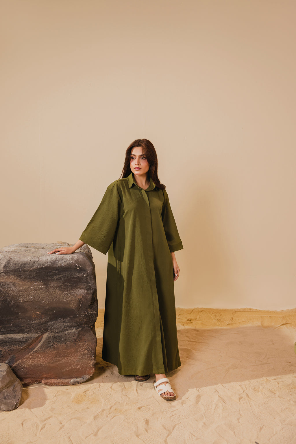 Olive Button Down Dress