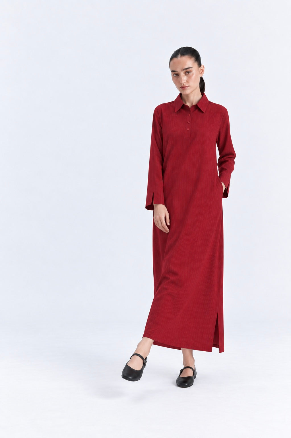 Crimson Lining Collar Dress