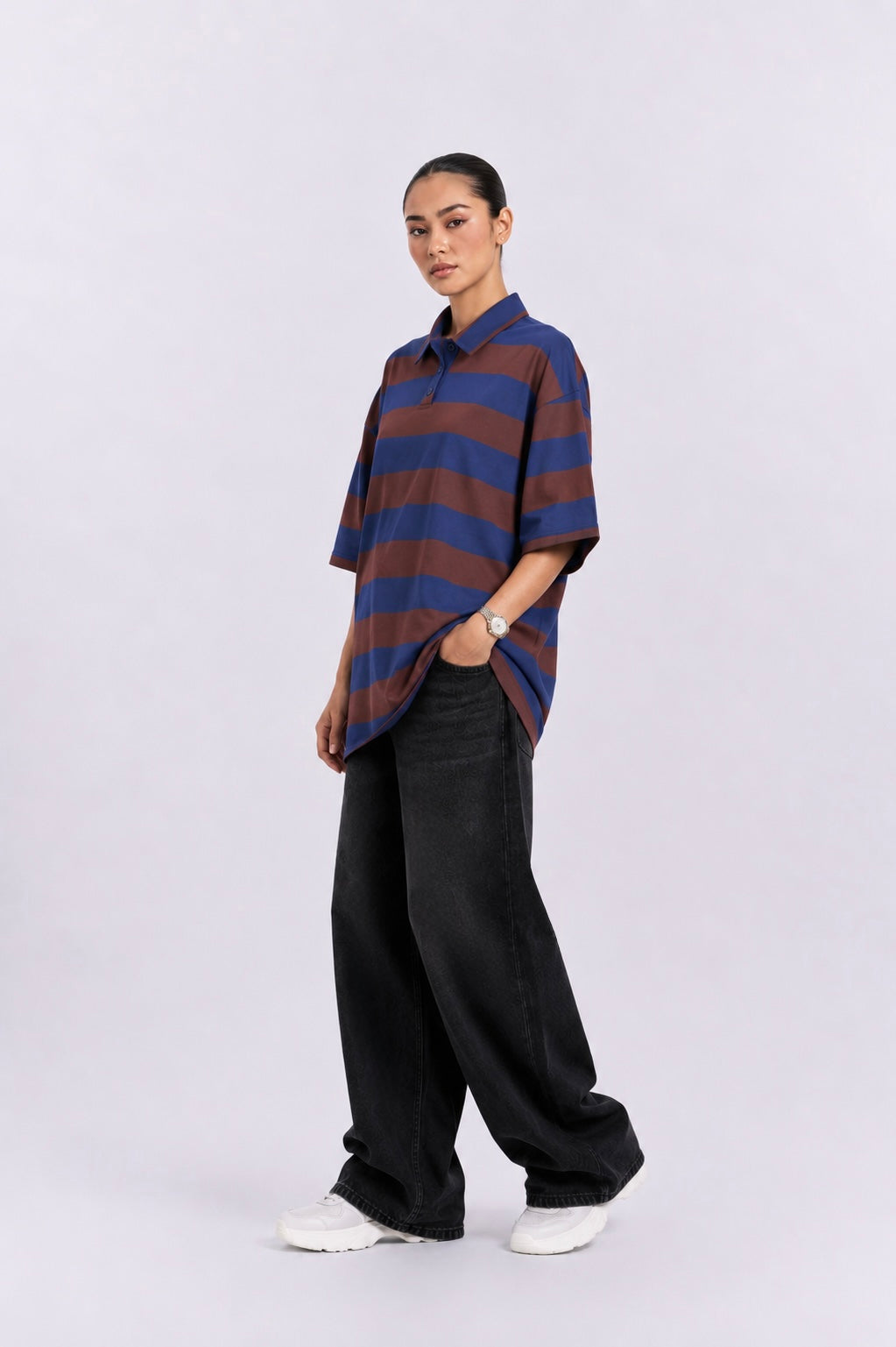 Brown Blue Striped Polo