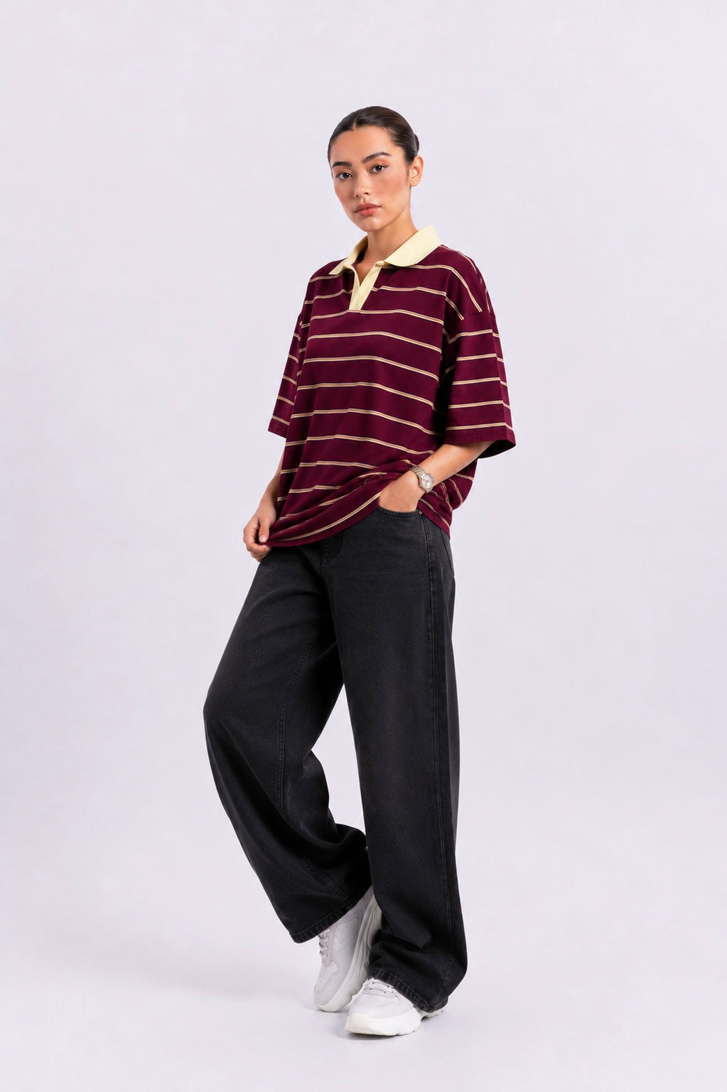 Maroon Striped Polo