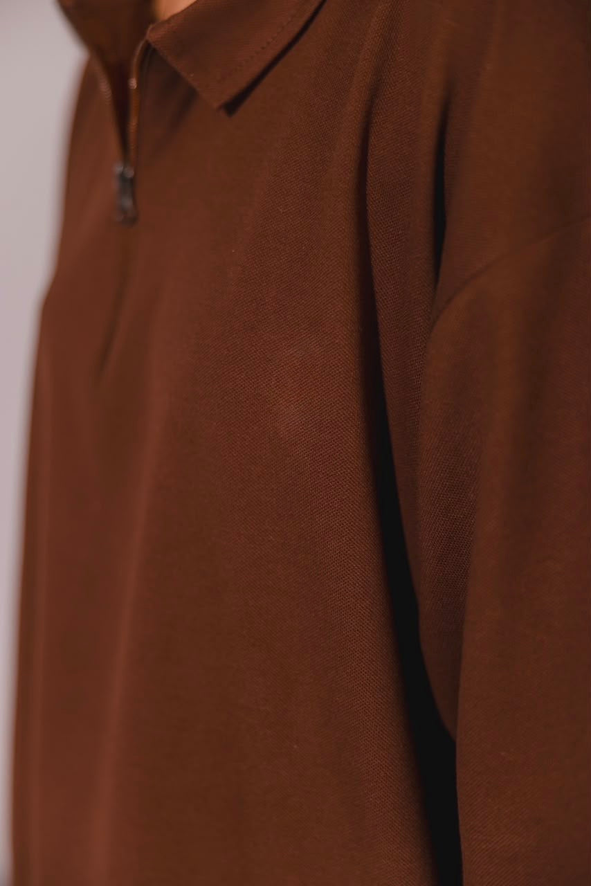 Dark Brown Zipper Coord Set