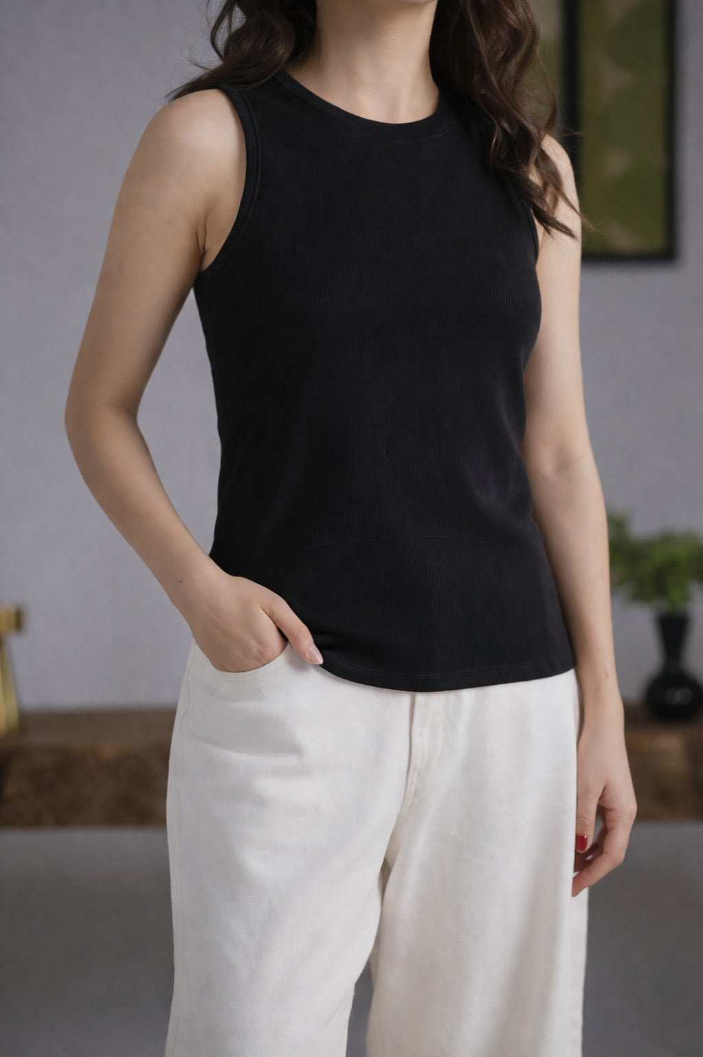 Black Ribbed Tank Top