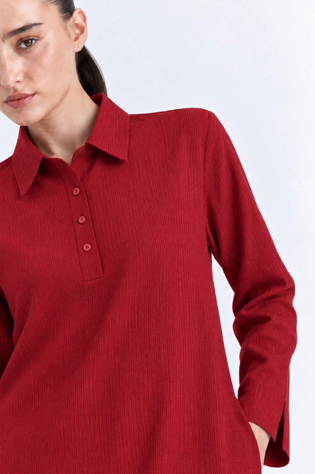 Crimson Lining Collar Dress