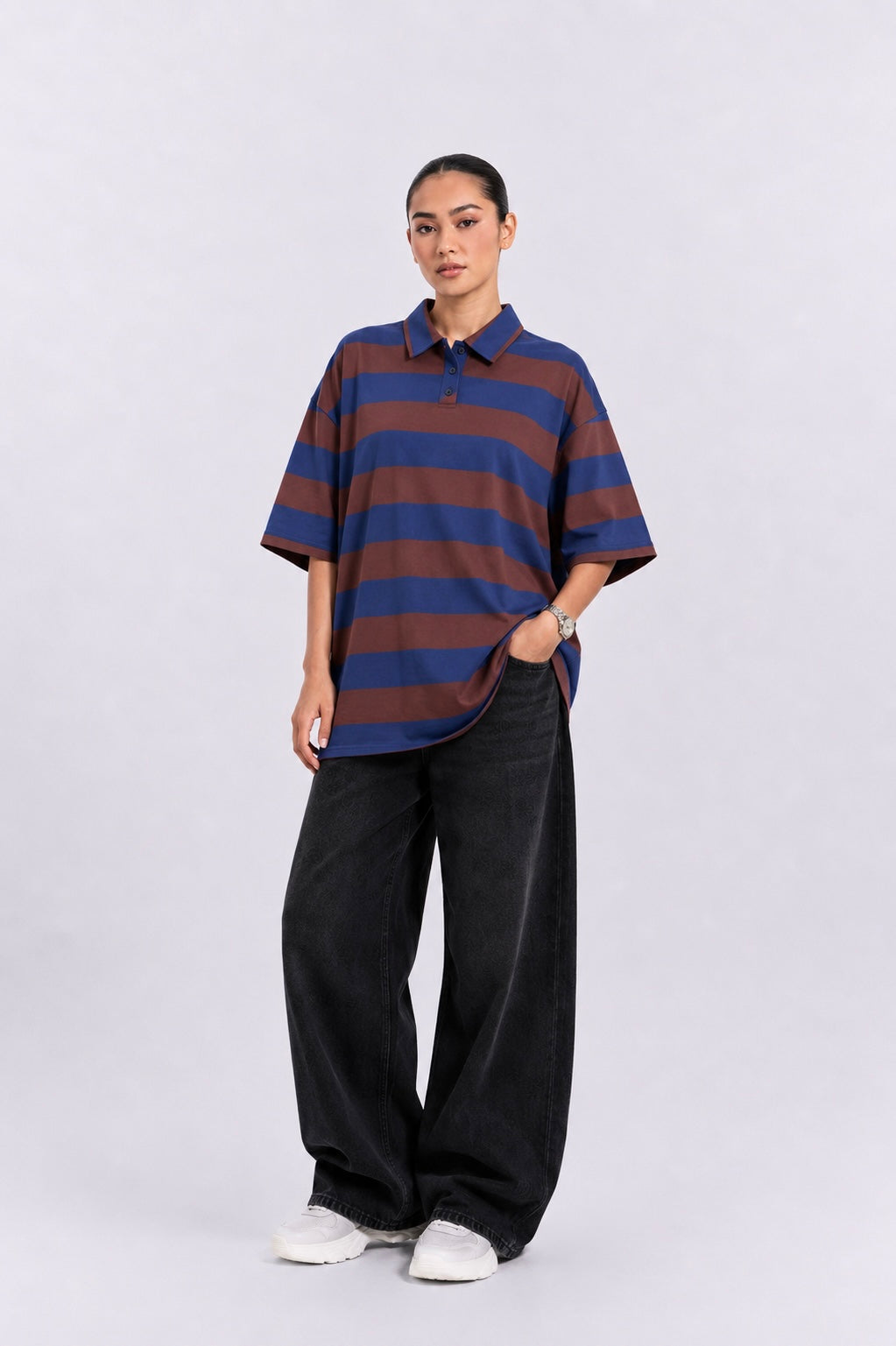 Brown Blue Striped Polo