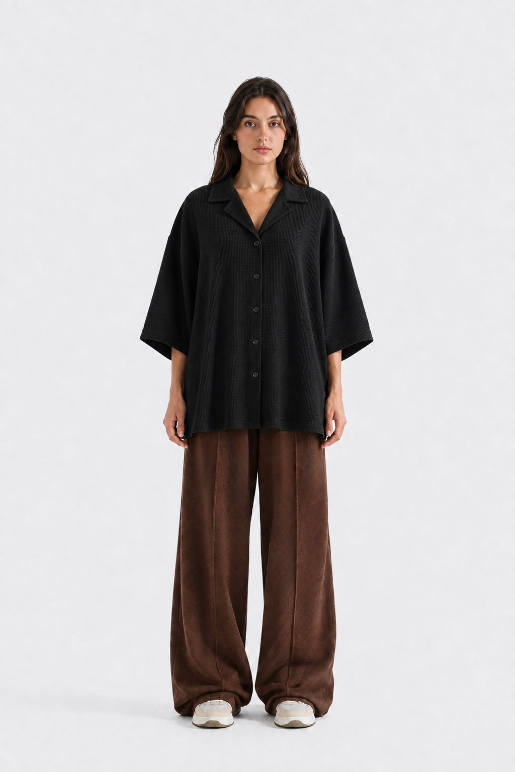 Black Waffle Button Down