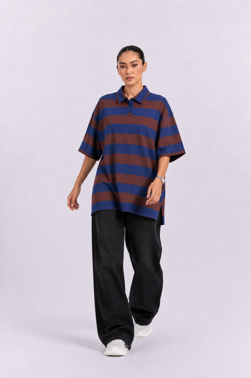 Brown Blue Striped Polo