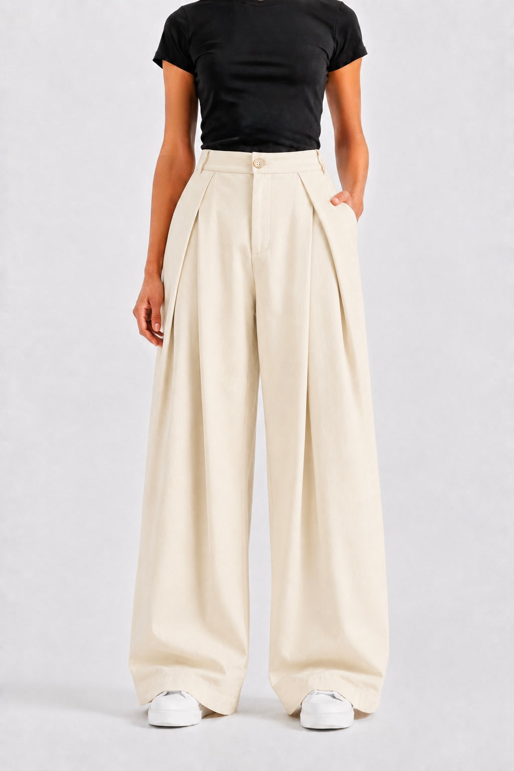 Off White Twill Tailored Pants