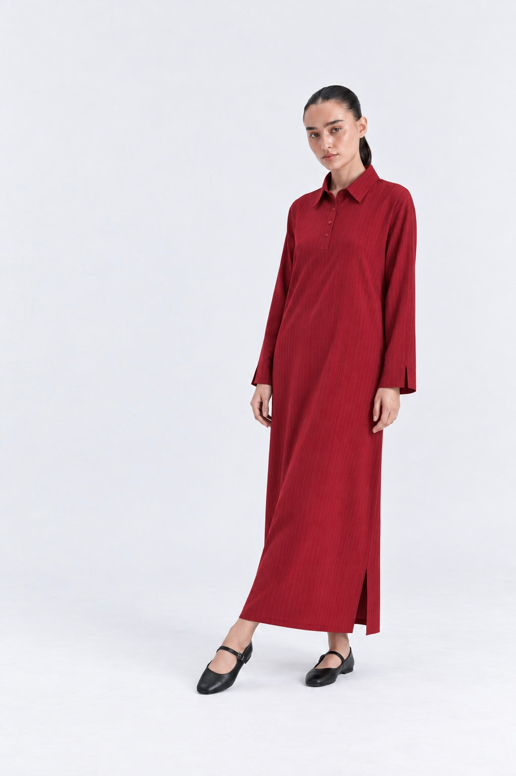 Crimson Lining Collar Dress