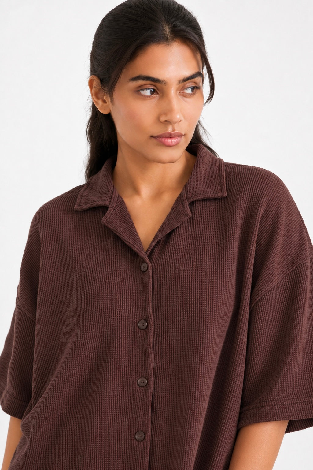Deep Plum Waffle Button Down