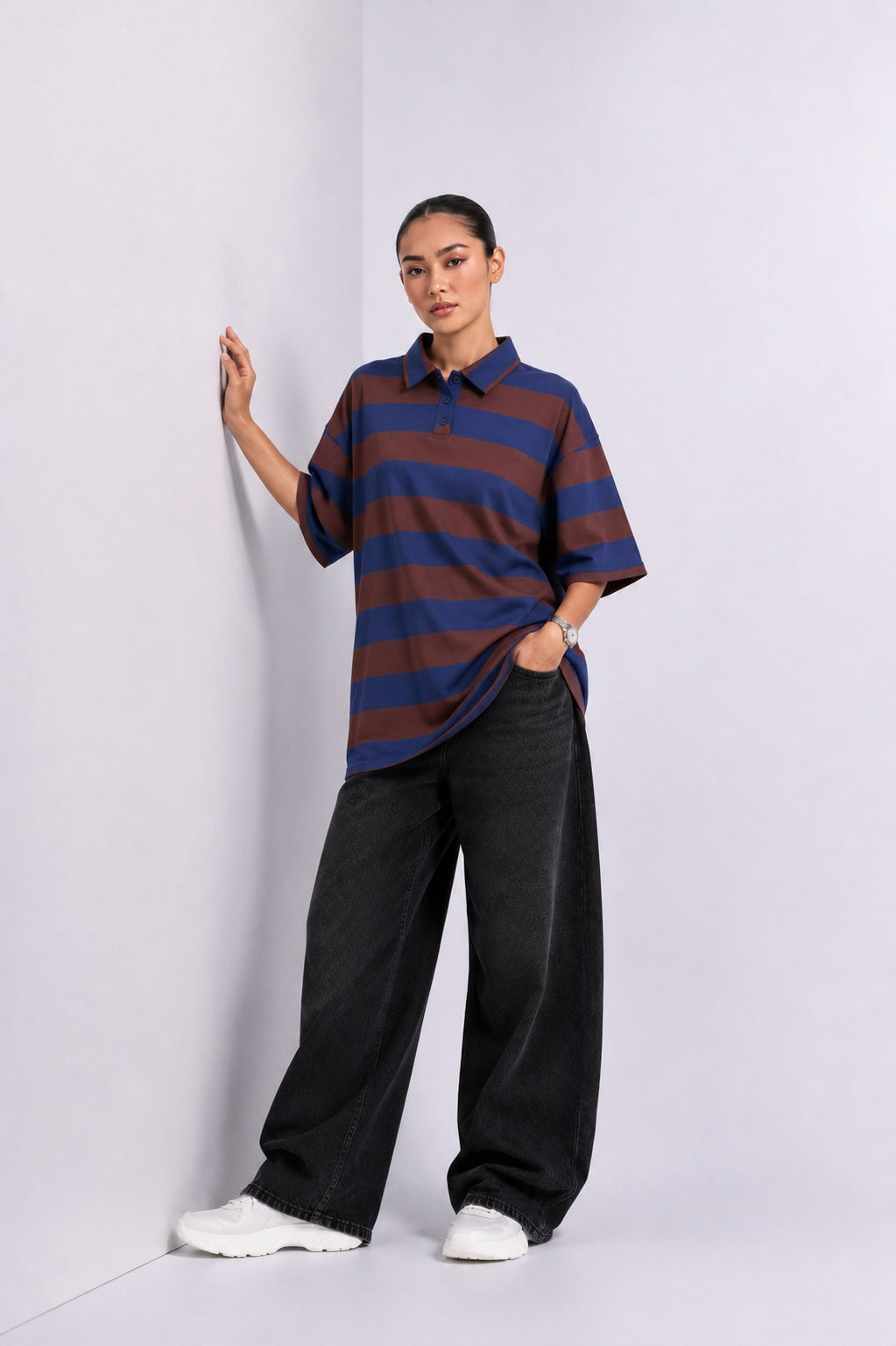 Brown Blue Striped Polo
