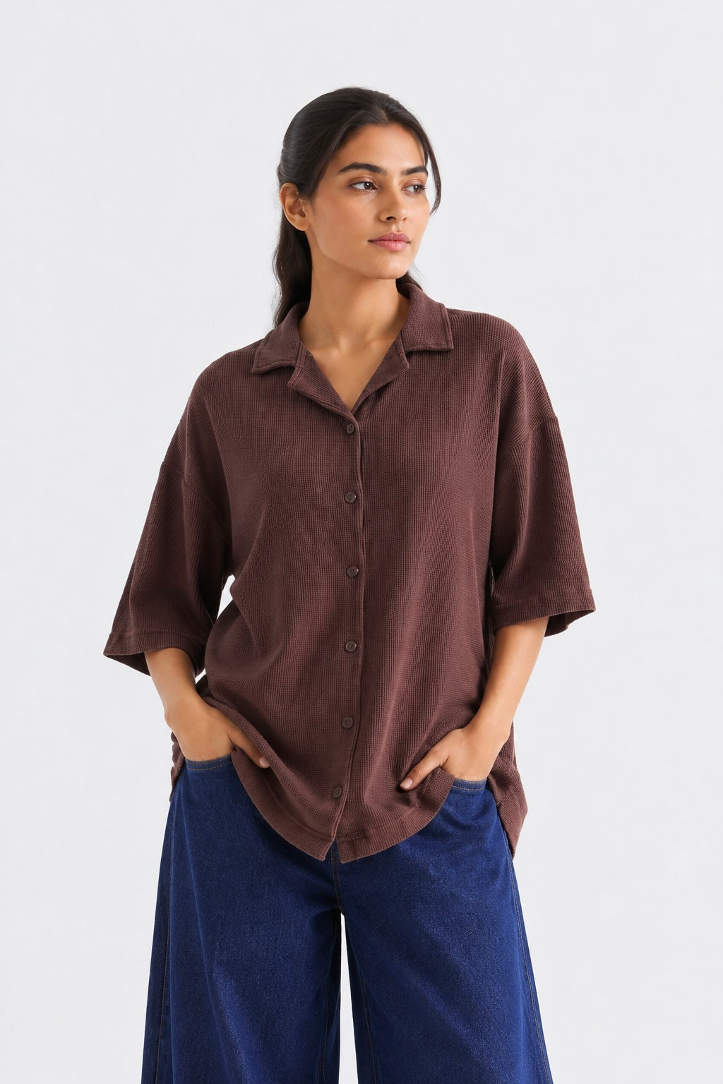 Deep Plum Waffle Button Down