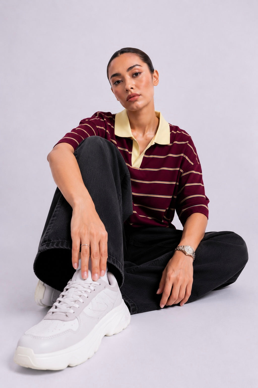 Maroon Striped Polo