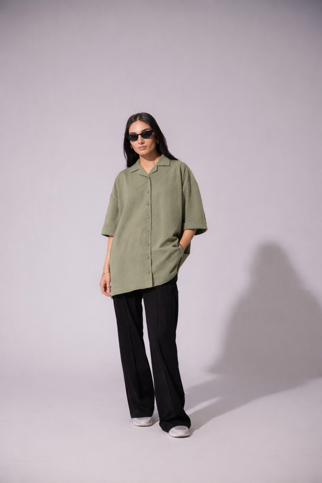Green Waffle Button Down