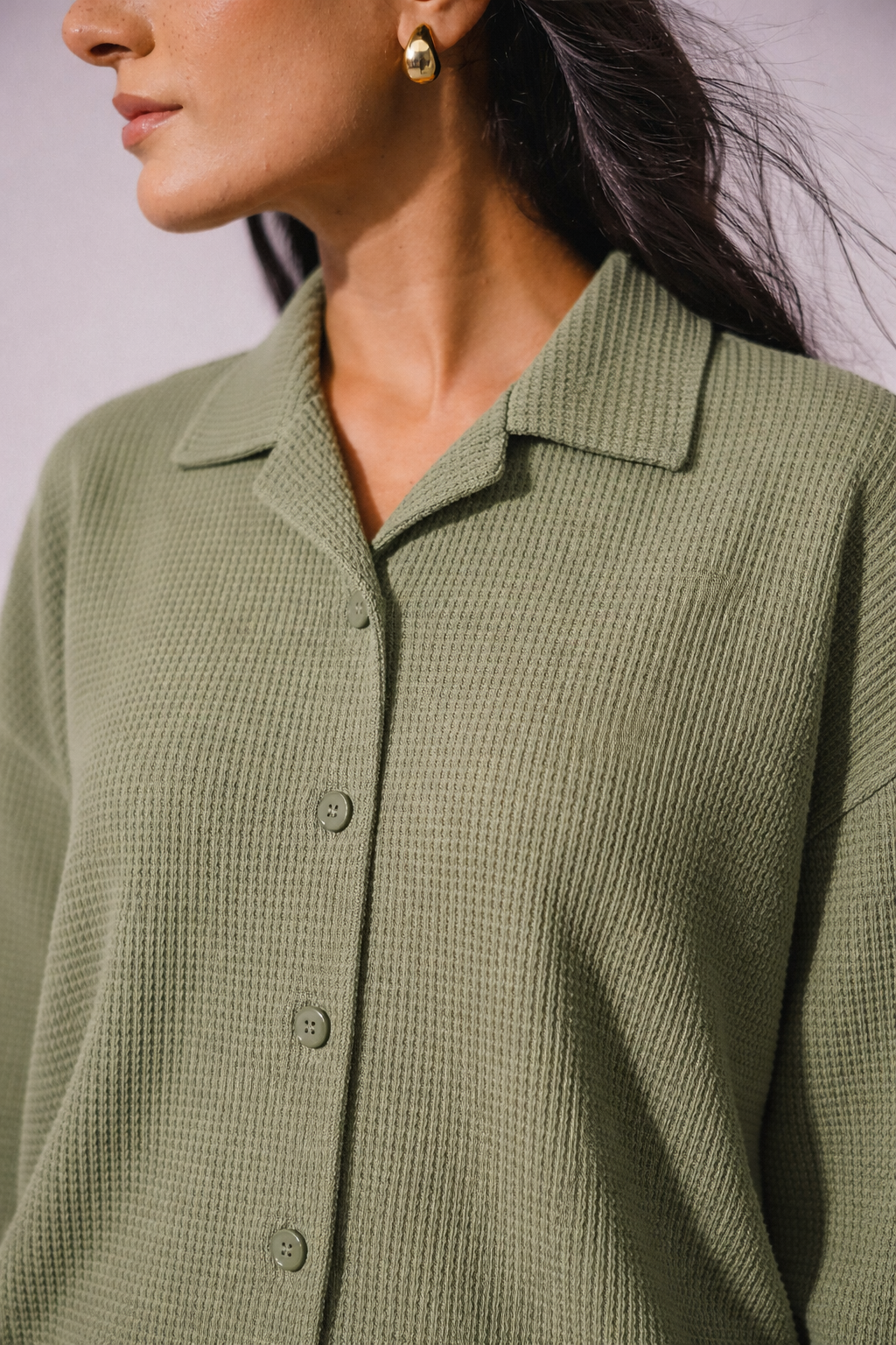 Green Waffle Button Down