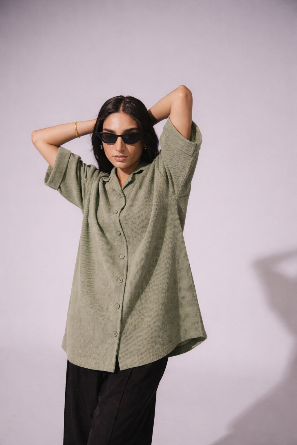 Green Waffle Button Down