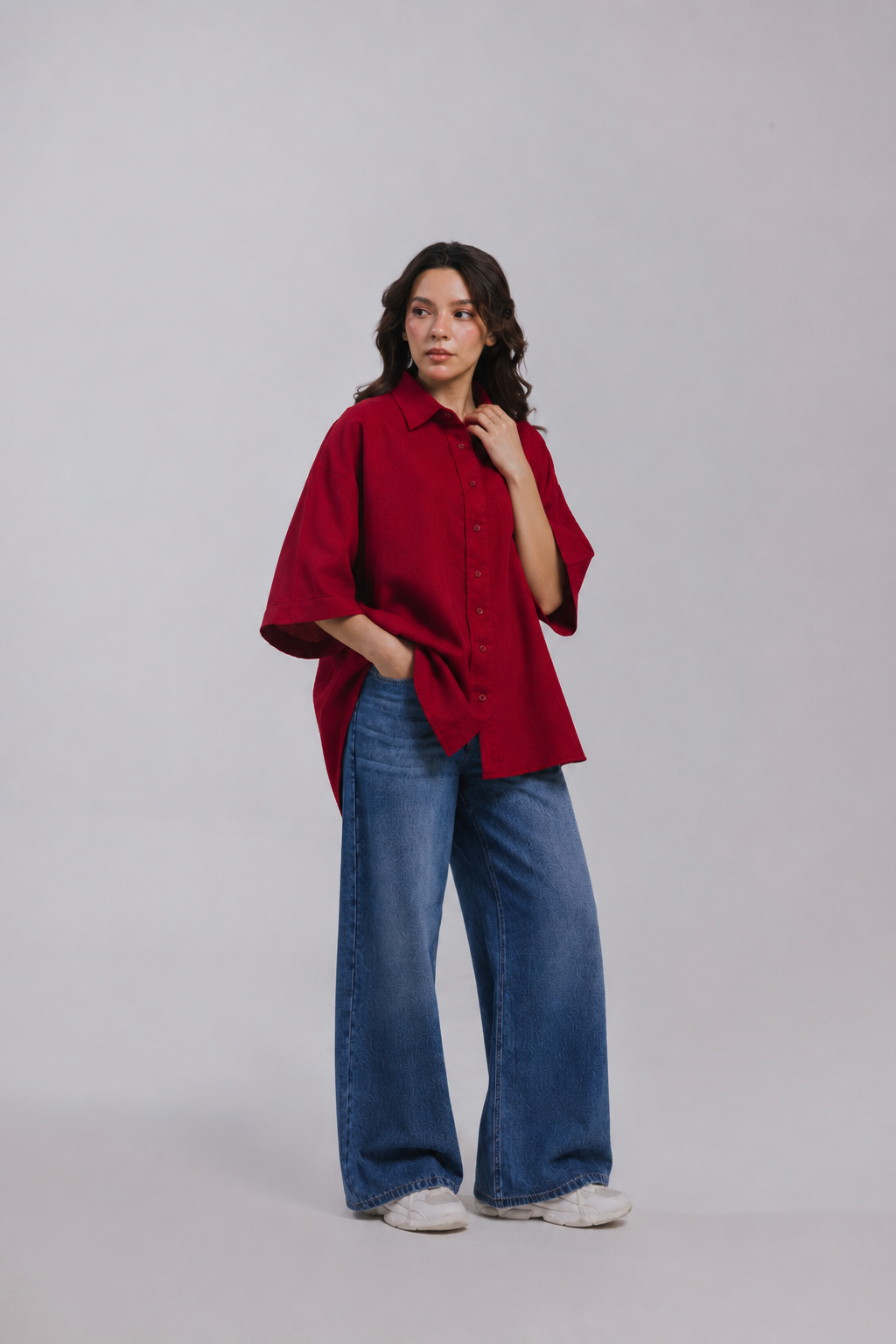 Red Oversized Button Down