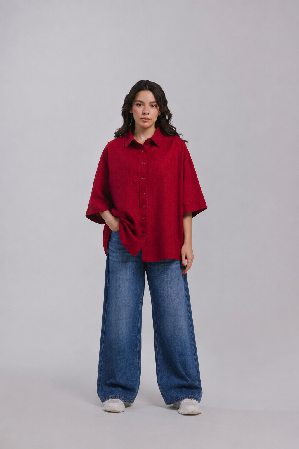 Red Oversized Button Down