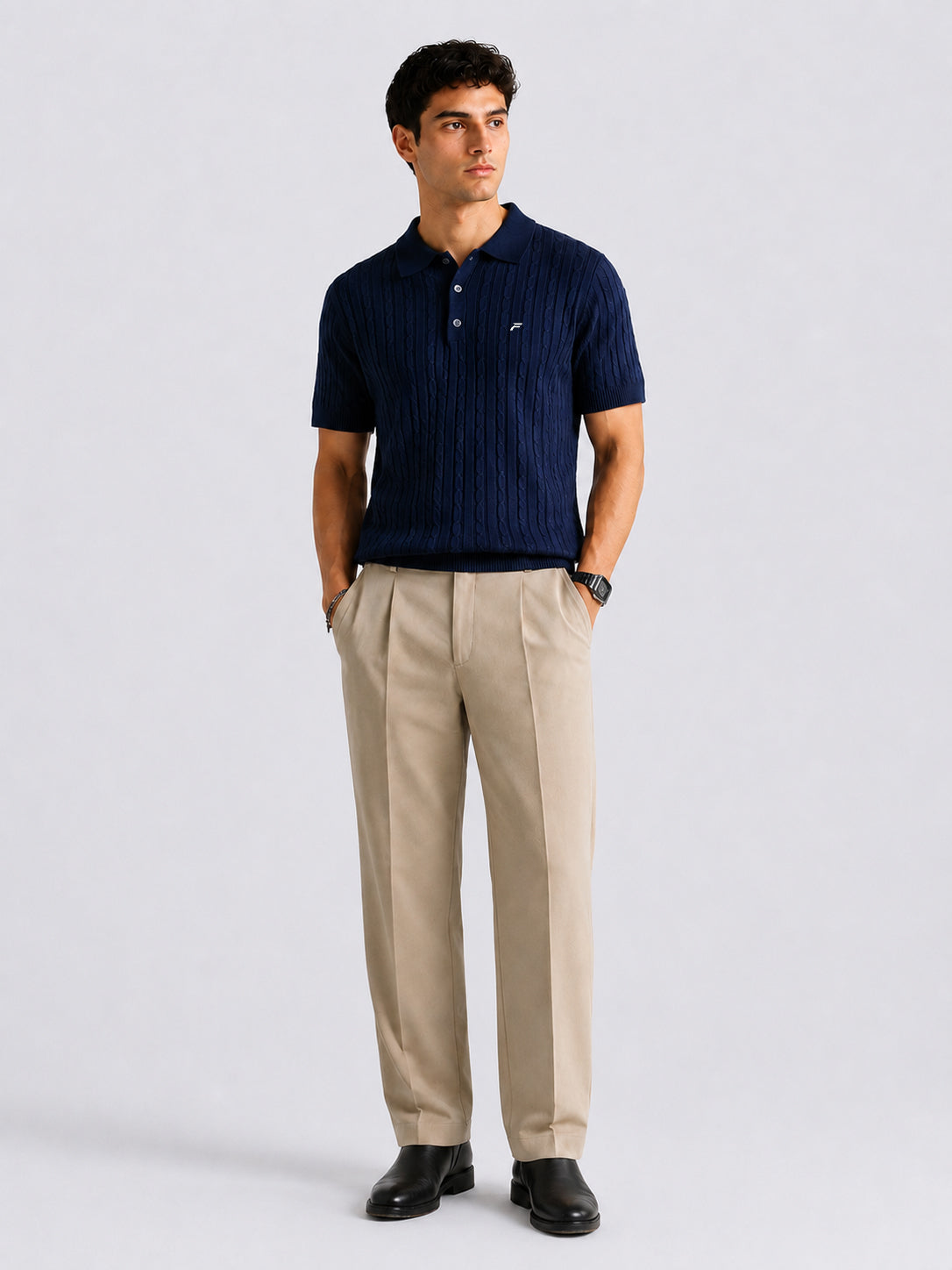 Navy Blue Cable Knit Men