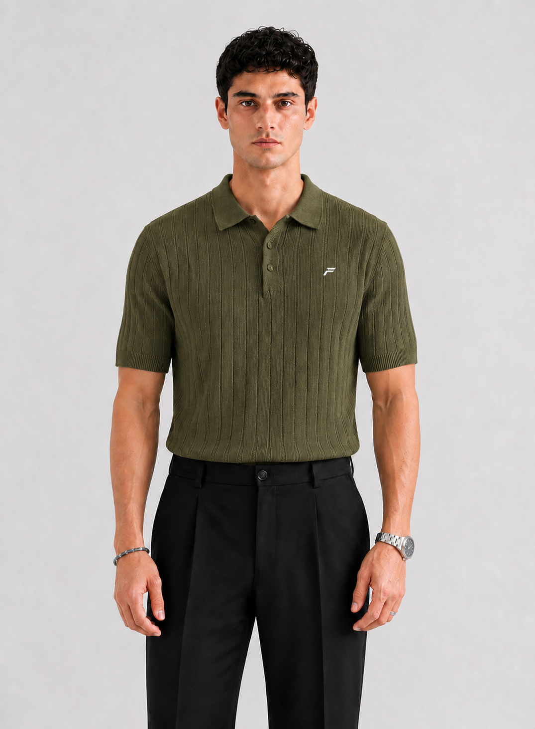 Olive Drop Needle Knit Men