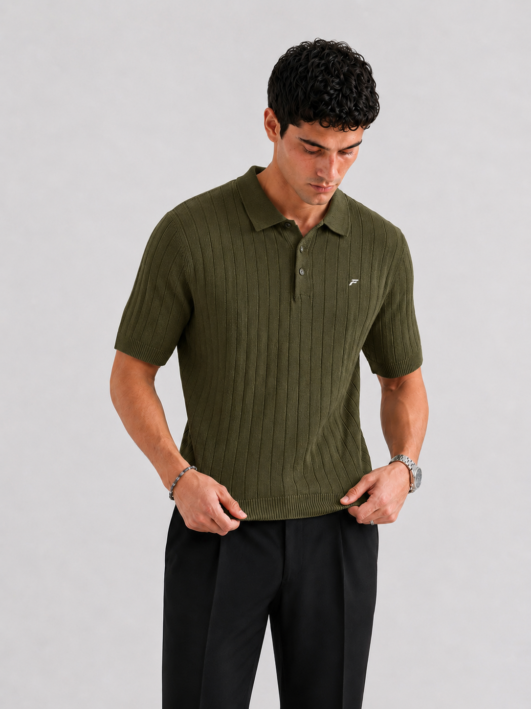 Olive Drop Needle Knit Men
