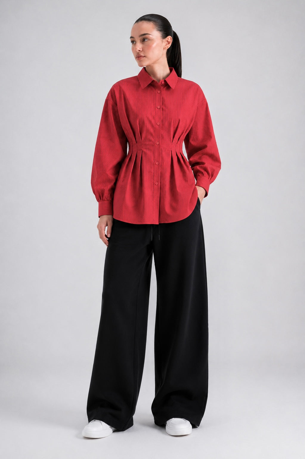 Red Pleated Shirt