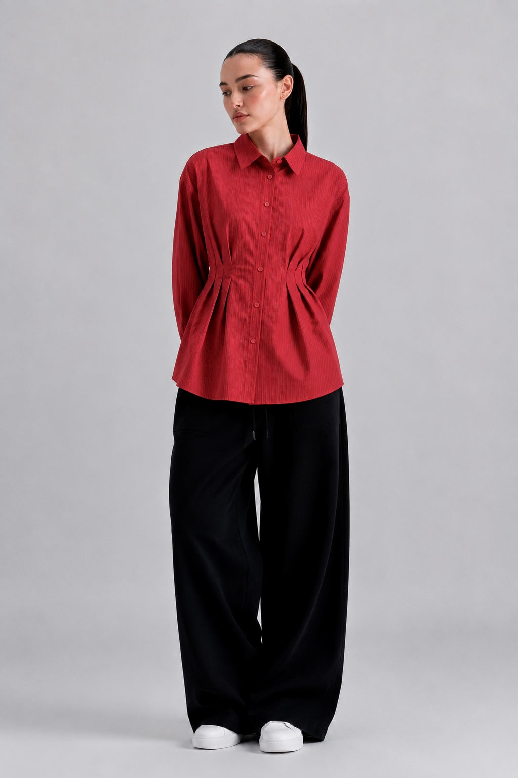 Red Pleated Shirt