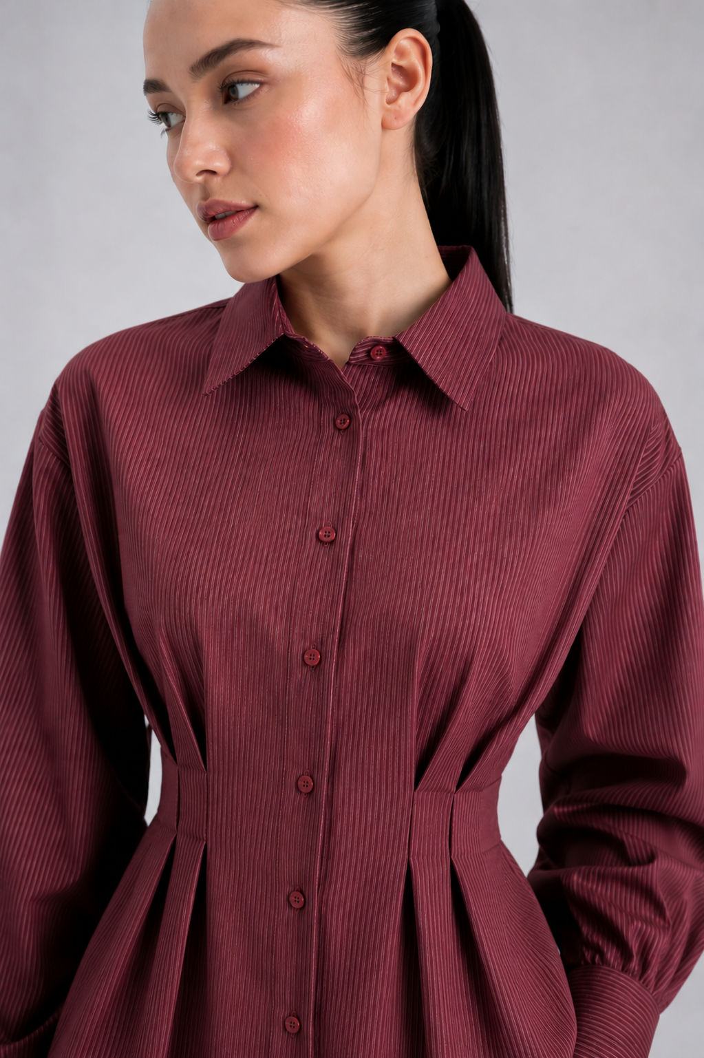 Burgundy Pleated Shirt