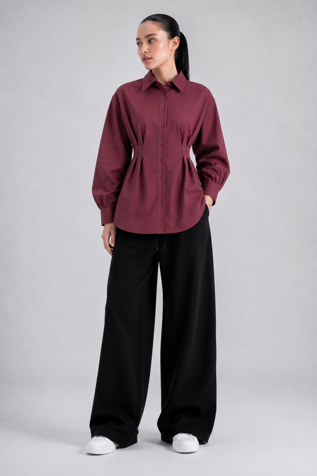 Burgundy Pleated Shirt