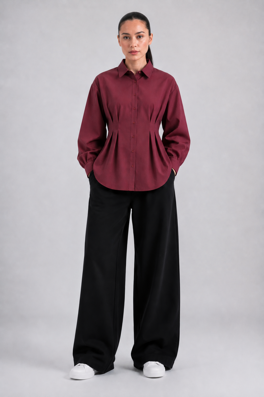 Burgundy Pleated Shirt