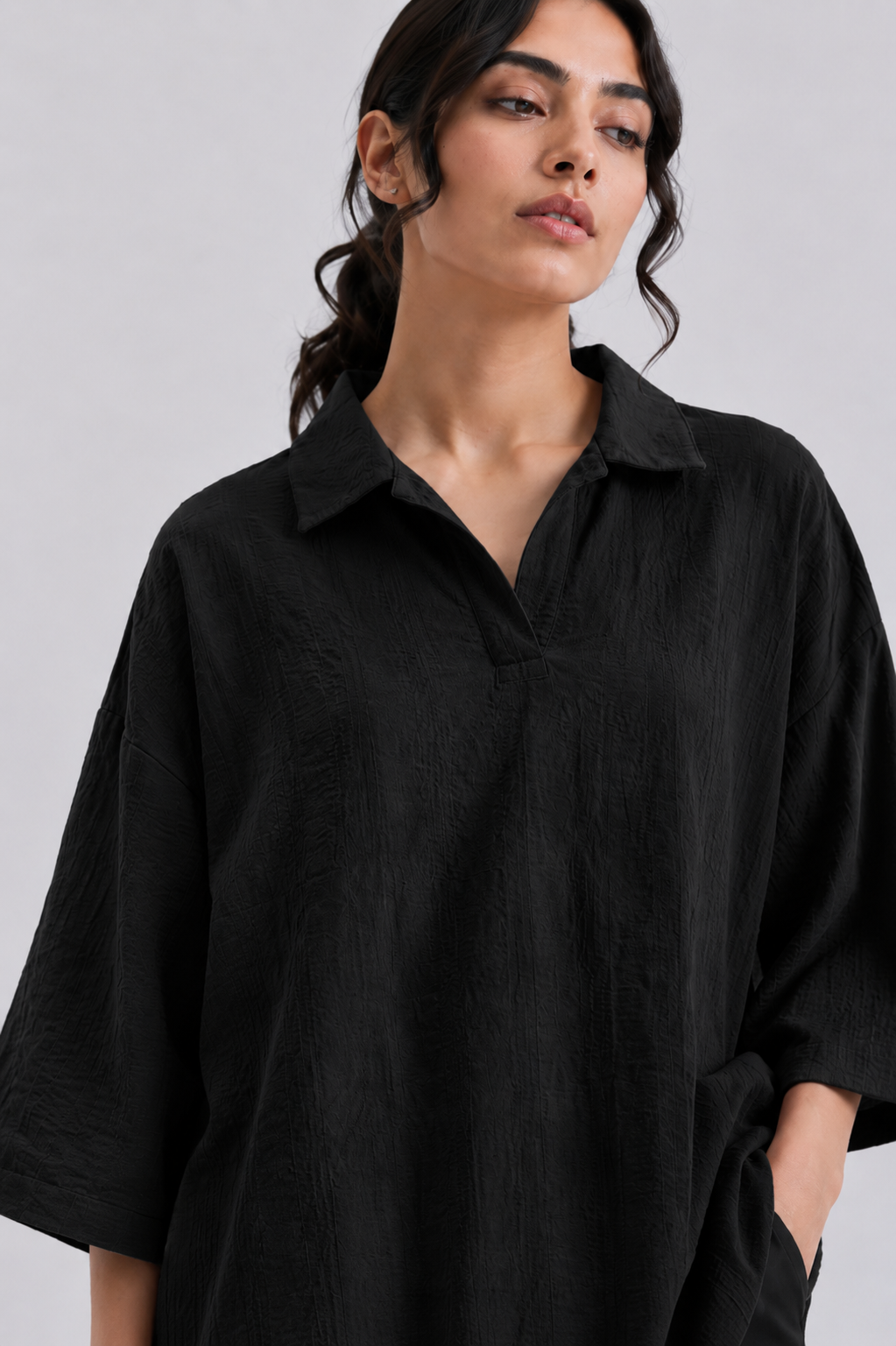 Black Crinkle Blouse