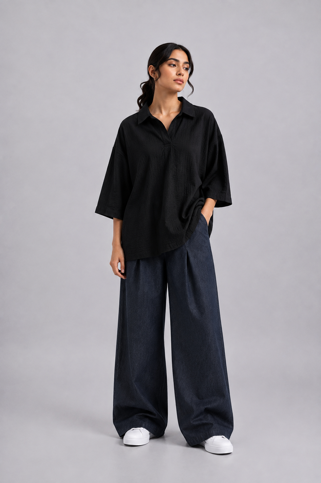 Black Crinkle Blouse