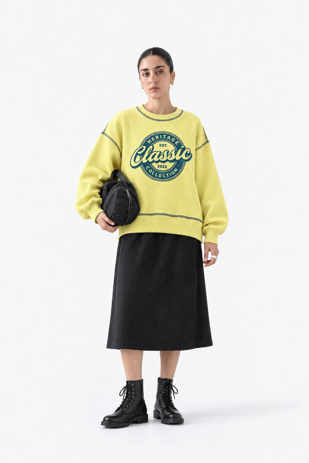 Yellow waffle knit sweatshirt