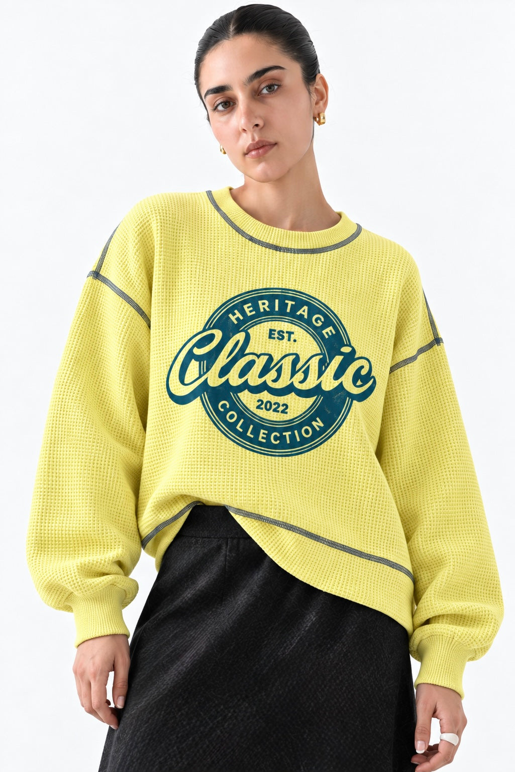 Yellow waffle knit sweatshirt