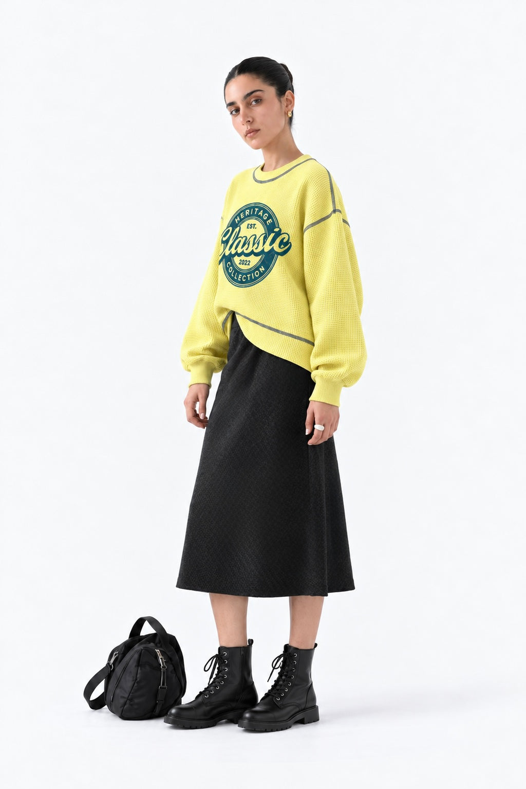 Yellow waffle knit sweatshirt