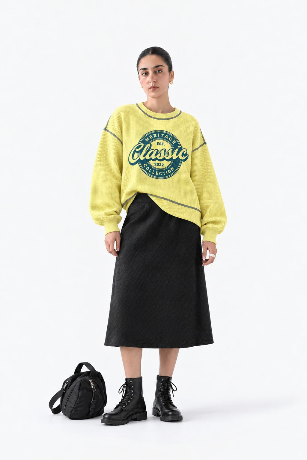 Yellow waffle knit sweatshirt