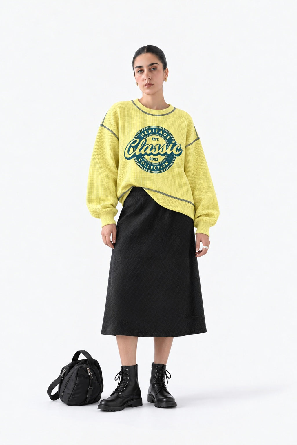 Yellow waffle knit sweatshirt