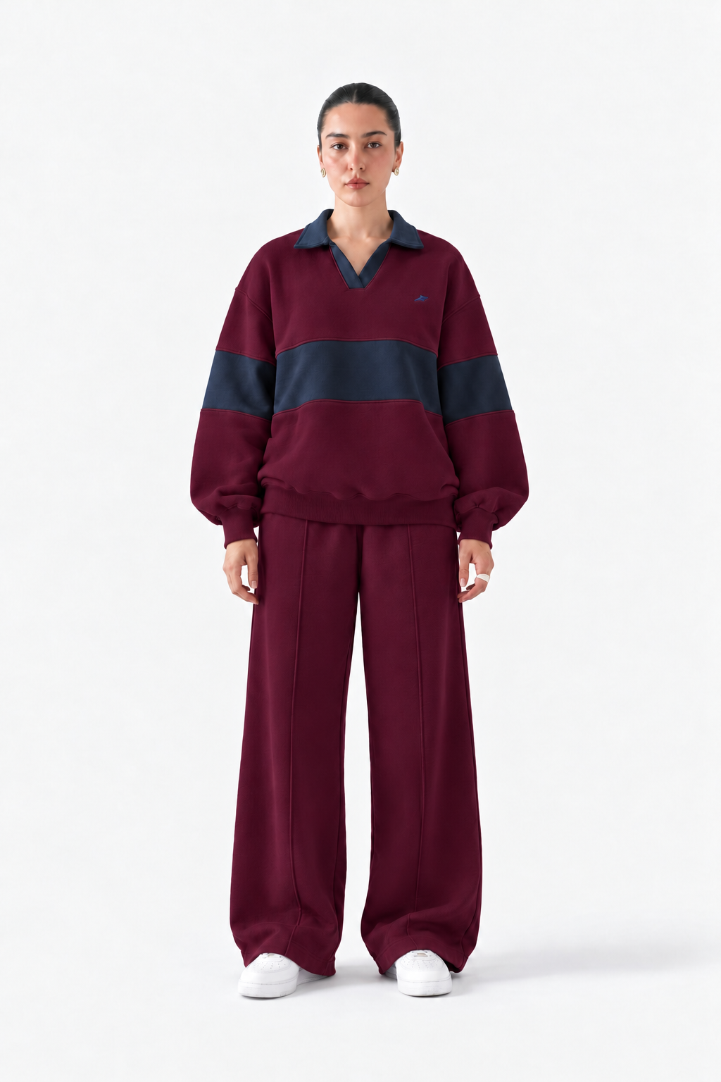 Burgundy Stripe Polo Coordset