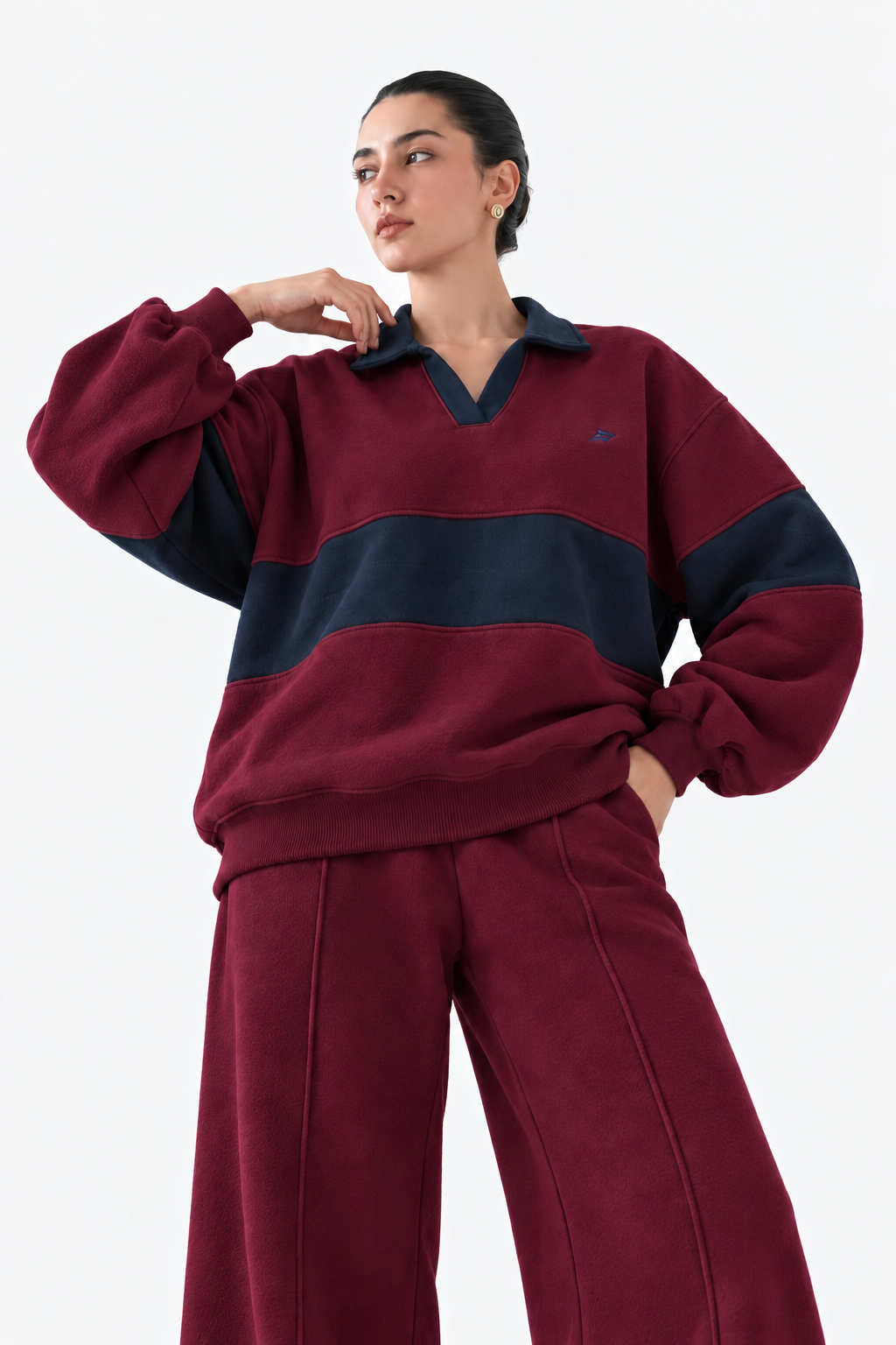 Burgundy Stripe Polo Coordset