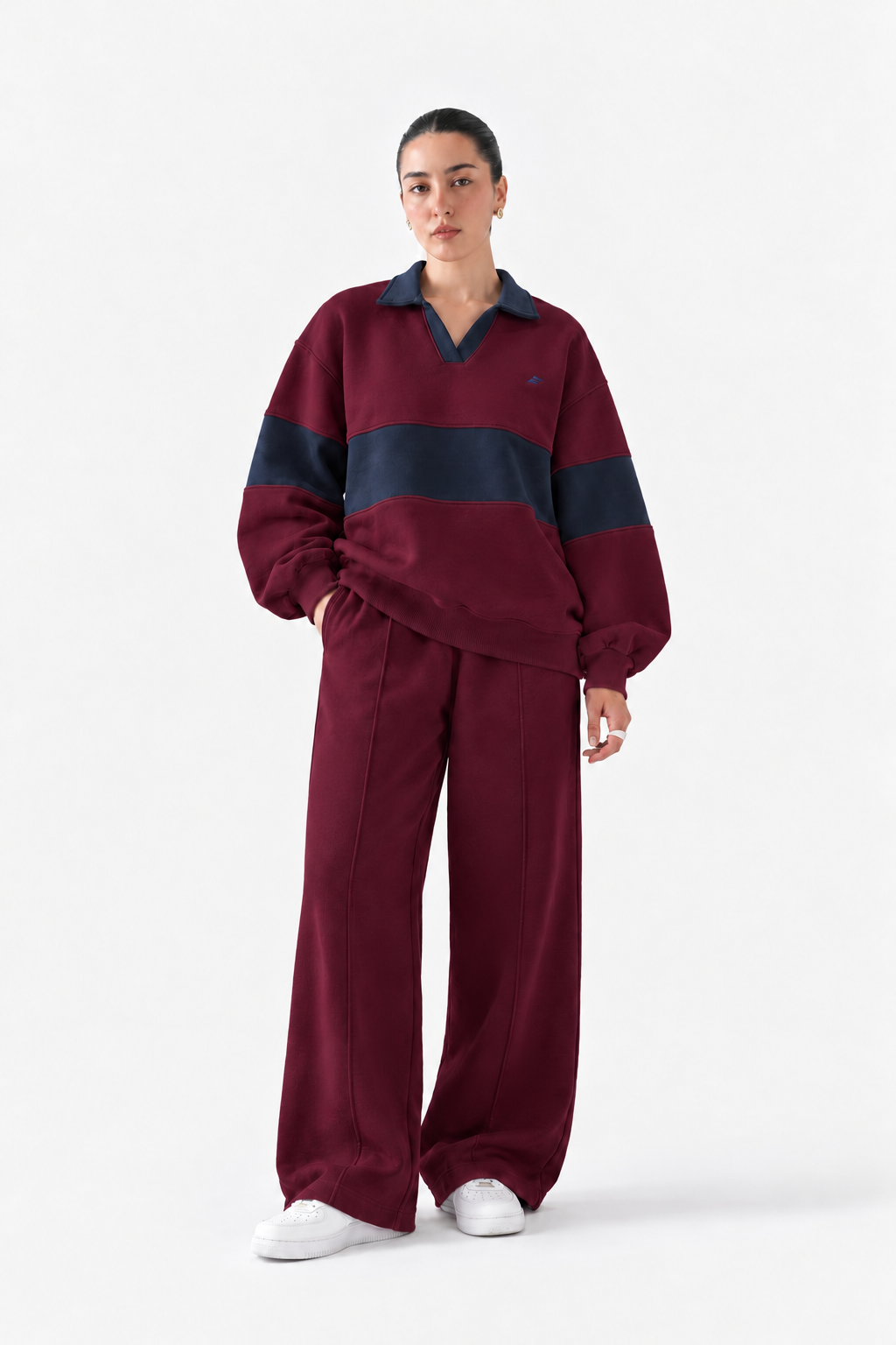 Burgundy Stripe Polo Coordset