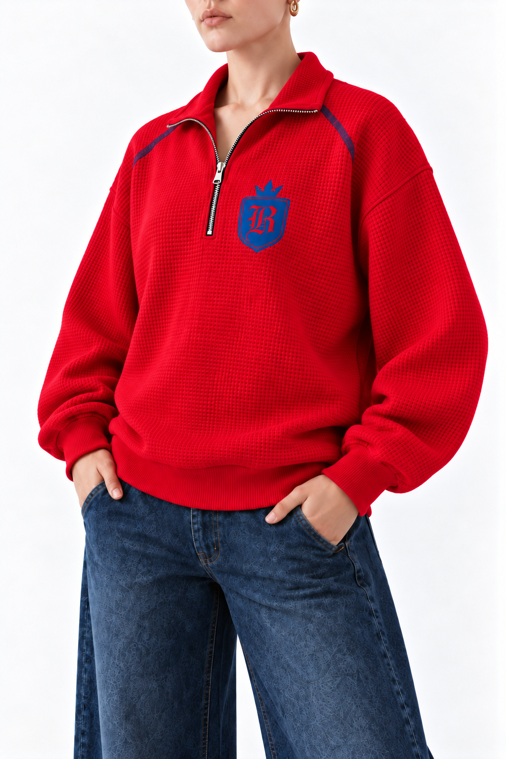 Red Waffle Knit Sweatshirt