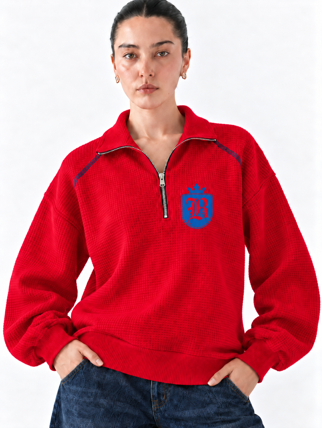 Red Waffle Knit Sweatshirt
