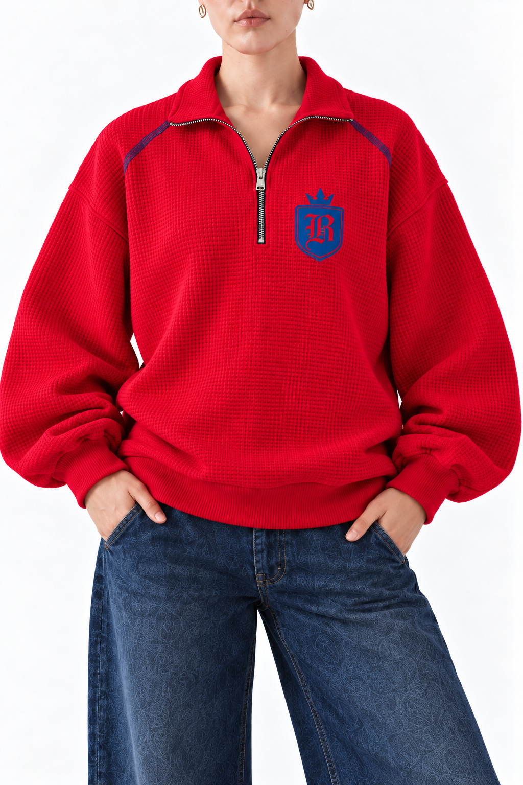 Red Waffle Knit Sweatshirt