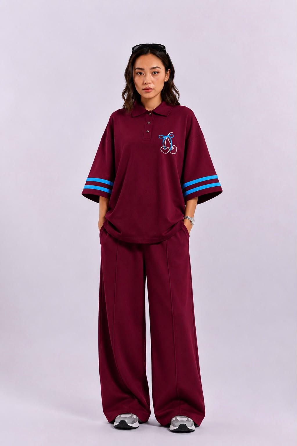 Wine Polo Coord Set